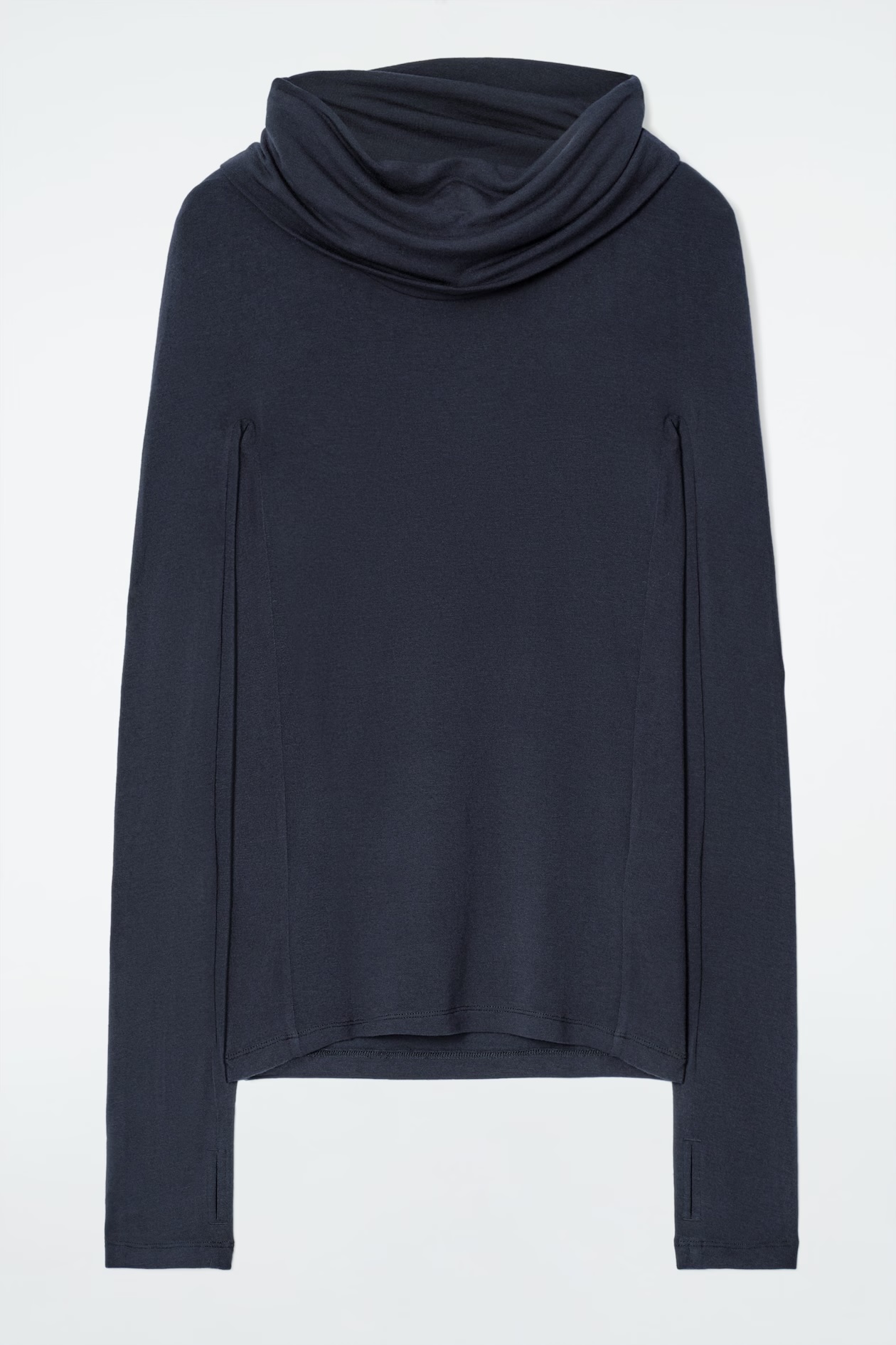Dark blue funnel-neck jersey top