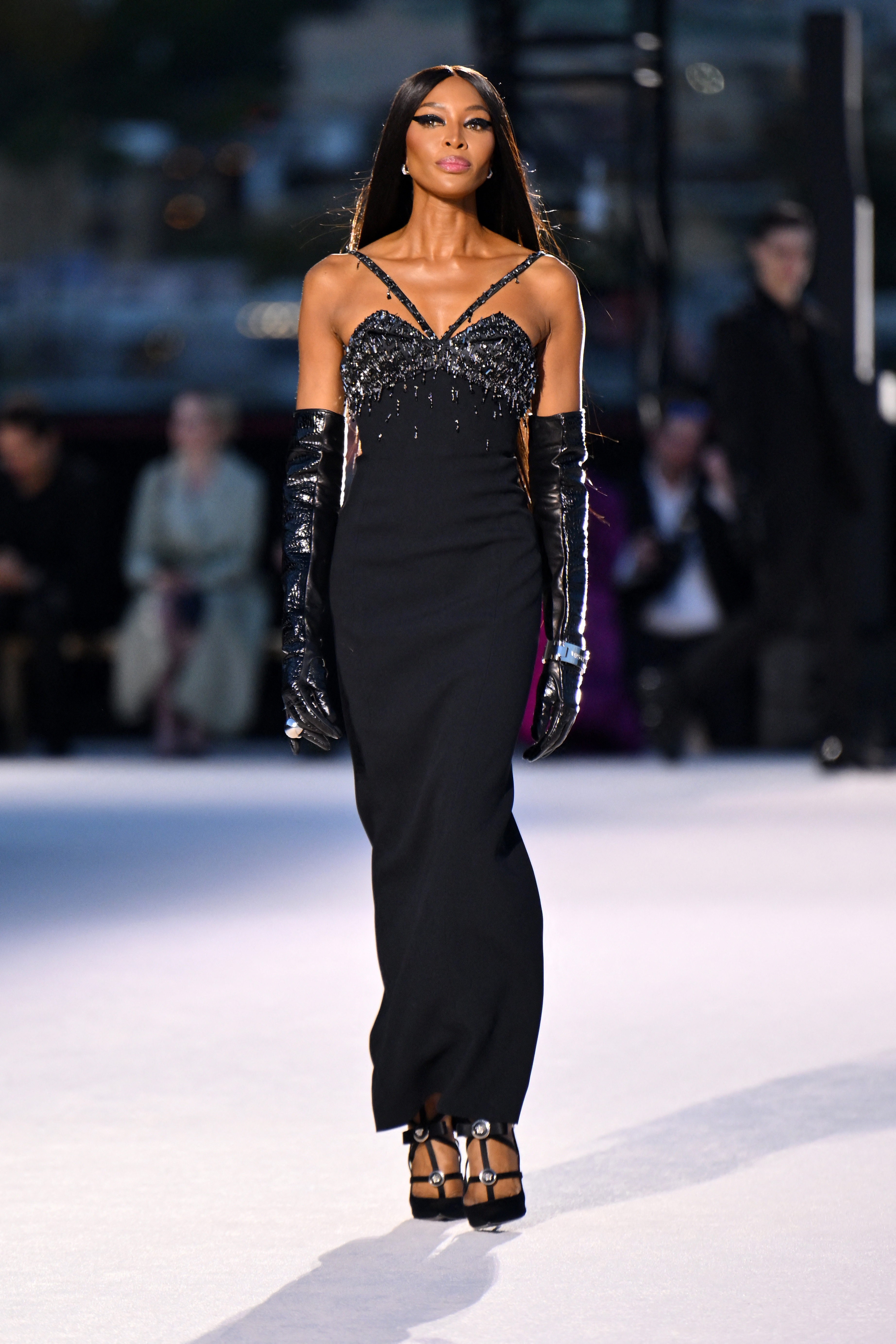 Naomi Campbell originally modeled Hailey Bieber's wedding guest dress on the Versace Fall 2023 runway