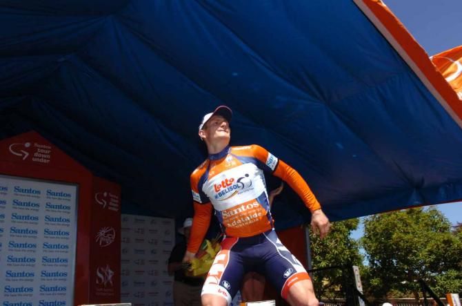 Andre Greipel (Lotto Belisol) throws his bouquet to the fans.