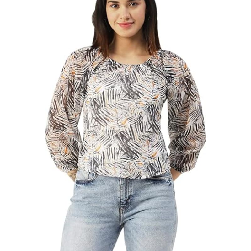 black and white feathery print blouse