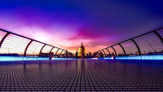 London's Millenium bridge at night