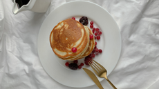 Image of stack of pancakes with fruit