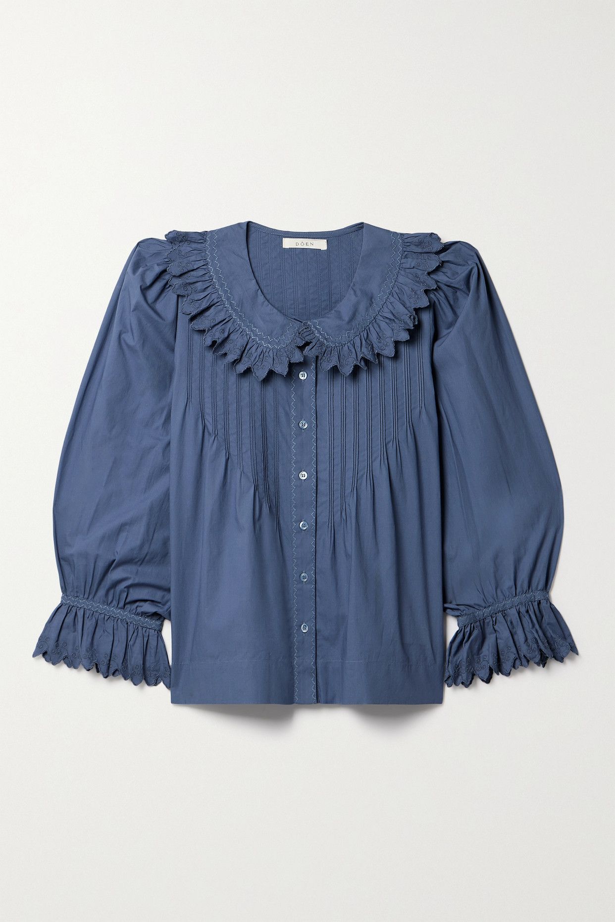 + NET SUSTAIN Hickory ruffled pintucked embroidered organic cotton-poplin blouse