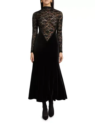 Martha Velvet-Lace Long-Sleeve Maxi Dress