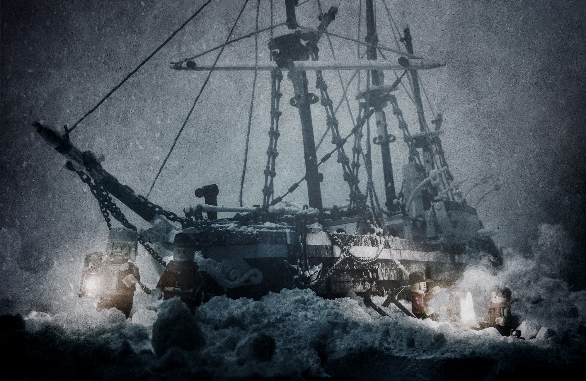 The ship is tracked, a snowstorm rolls in and the crew tries to keep warm