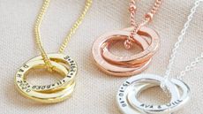 Three personalised necklaces in gold, silver, and rose gold, from Not On The High Street