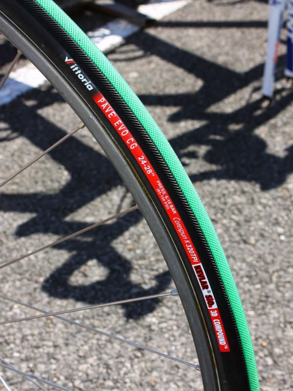 Rabobank was using relatively small 24mm-wide Vittoria tubulars.