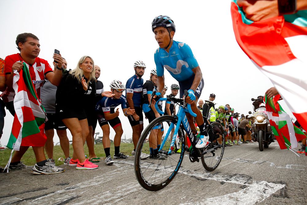 Nairo Quintana lost time to his GC rivals on the climb to Balc&oacute;n de Bizkaia during stage 17 at the Vuelta