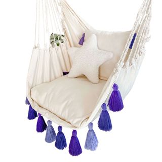 Boho Hanging Hammock Chair Swing With Tassels | Lily Purple