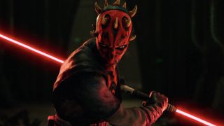 Maul wielding his double-bladed lightsaber in Star Wars: Maul - Shadow Lord
