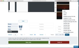 A screenshot from Movie Maker Online showing the video drop-down options