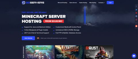 A screenshot of GG Servers Minecraft server hosting website homepage 