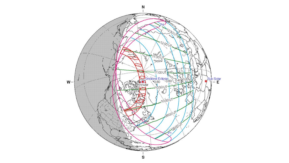 A NASA map of the path of the June 10, 2021 annular solar eclipse shows the journey it will take across Earth's northernmost regions.