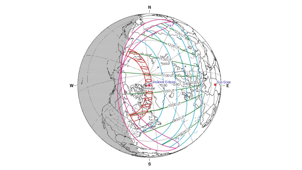 A NASA map of the path of the June 10, 2021 annular solar eclipse shows the journey it will take across Earth's northernmost regions.