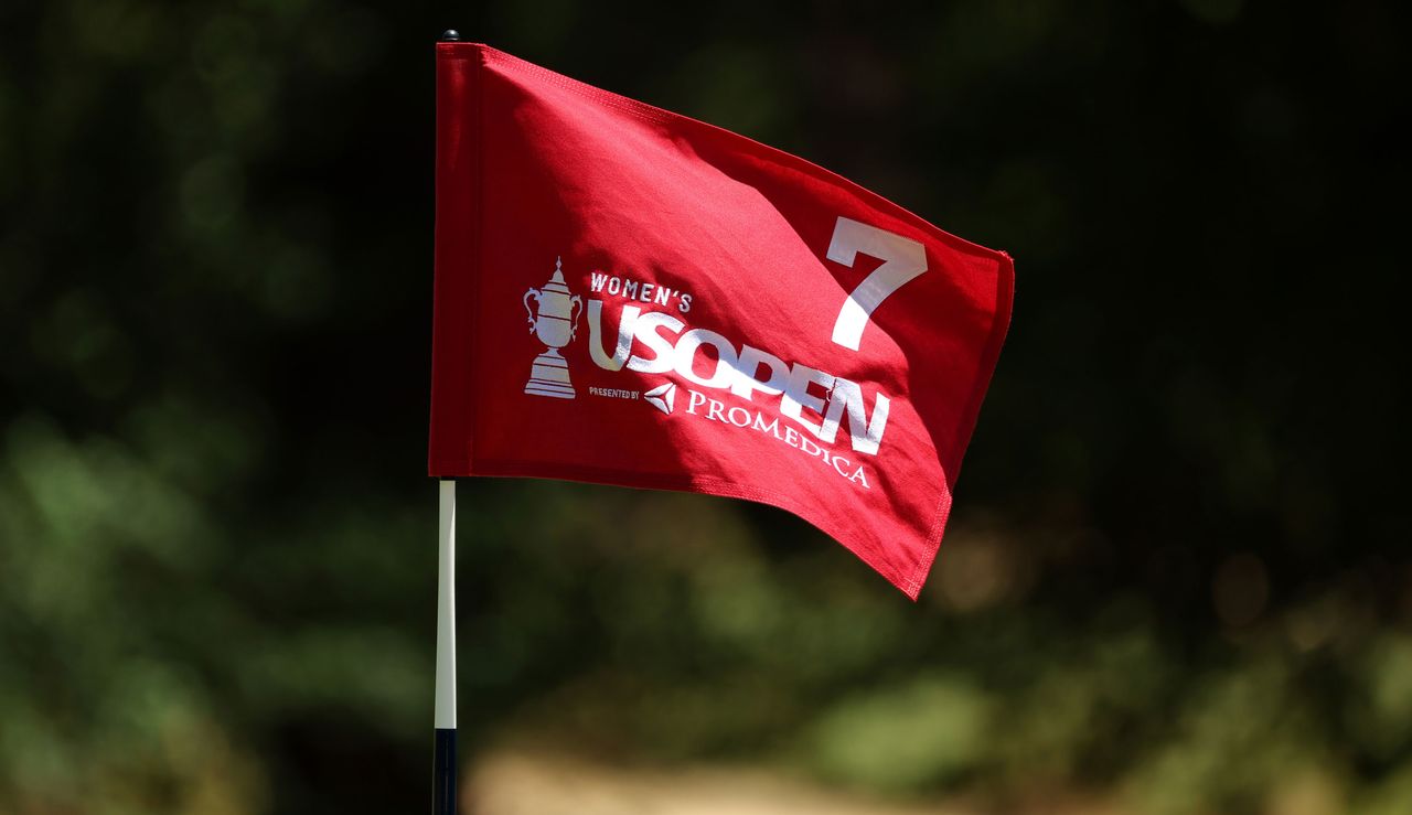 A US Women&#039;s Open flag flies in the wind