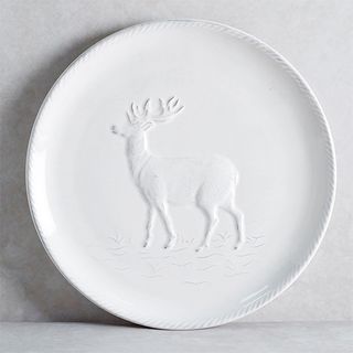 white plate with deer design