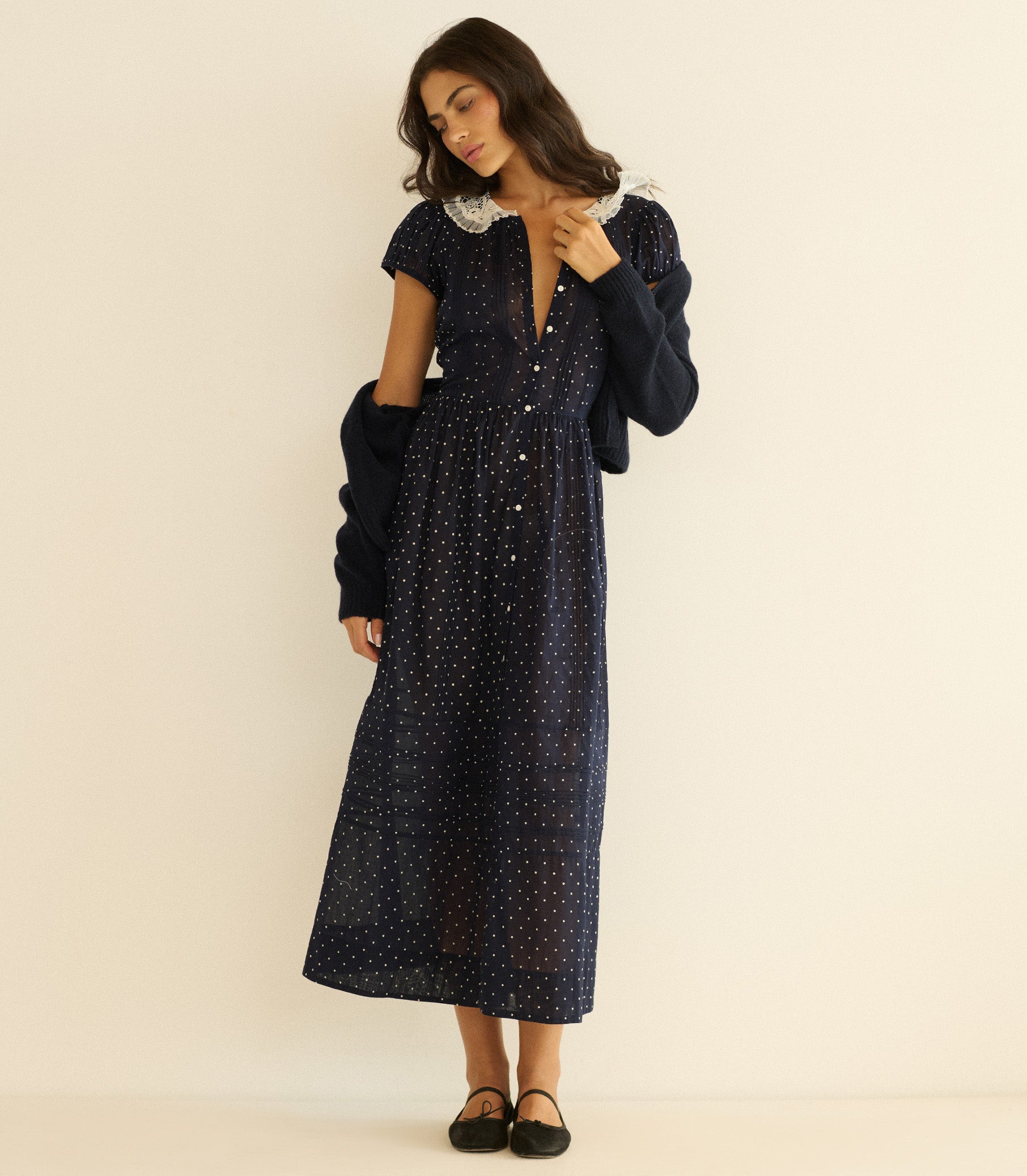 Am&amp;Eacute;rie Dress -- Navy Flock Dot