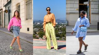 street style influencers showing how to wear oversized shirts in summer