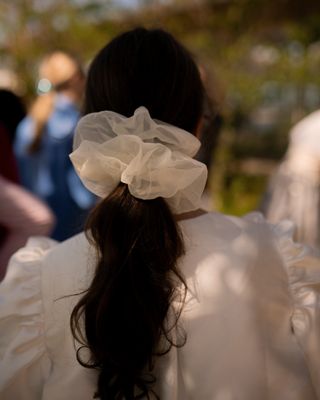 massive scrunchie in hair at copenhagen fashion week