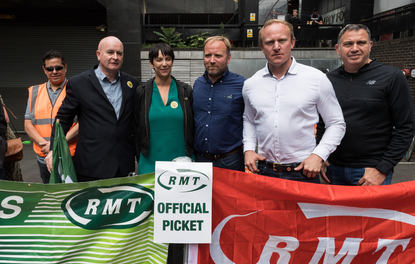 RMT union general secretary Mike Lynch and Labour MP Sam Tarry join picket lines in London