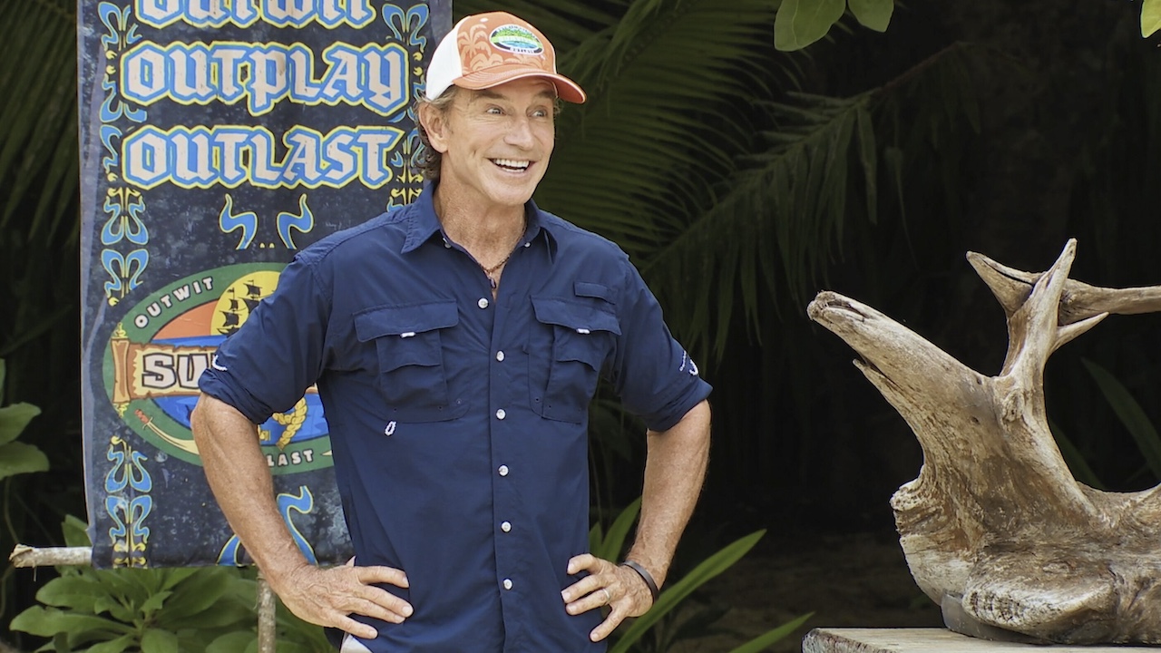 Jeff Probst smiling on Survivor 49