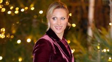 Zara Tindall wears a velvet suit and attends the 'Together At Christmas' Carol Service at Westminster Abbey on December 6, 2024