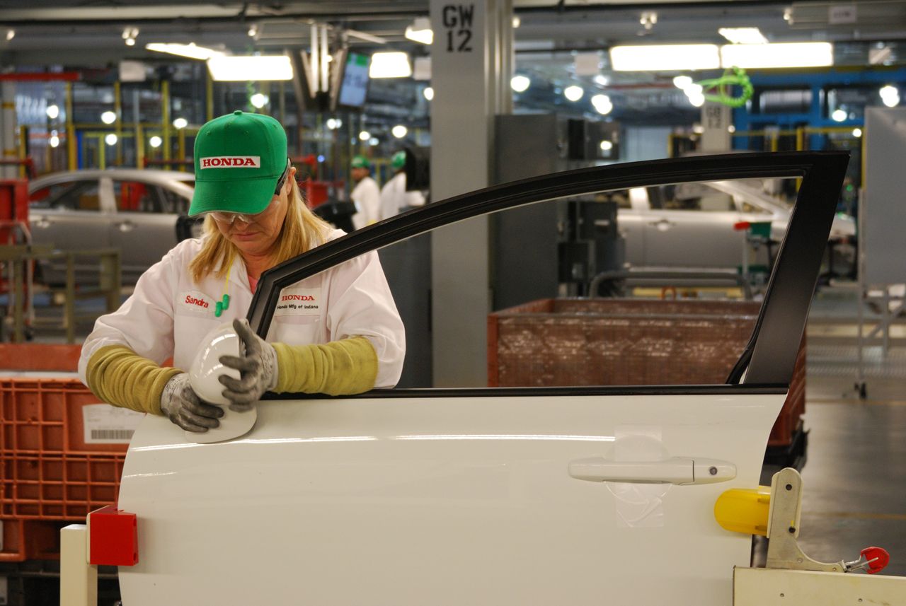 A worker at Honda&amp;#039;s Indiana plant in 2011.