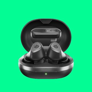 SteelSeries Arctis GameBuds on a green background