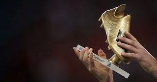 Harry Kane of England is presented with his Golden Boot award for being the top goal-scorer at the 2018 World Cup in Russia prior the UEFA Nations League A group four match between England and Spain at Wembley Stadium on September 8, 2018 in London, United Kingdom.