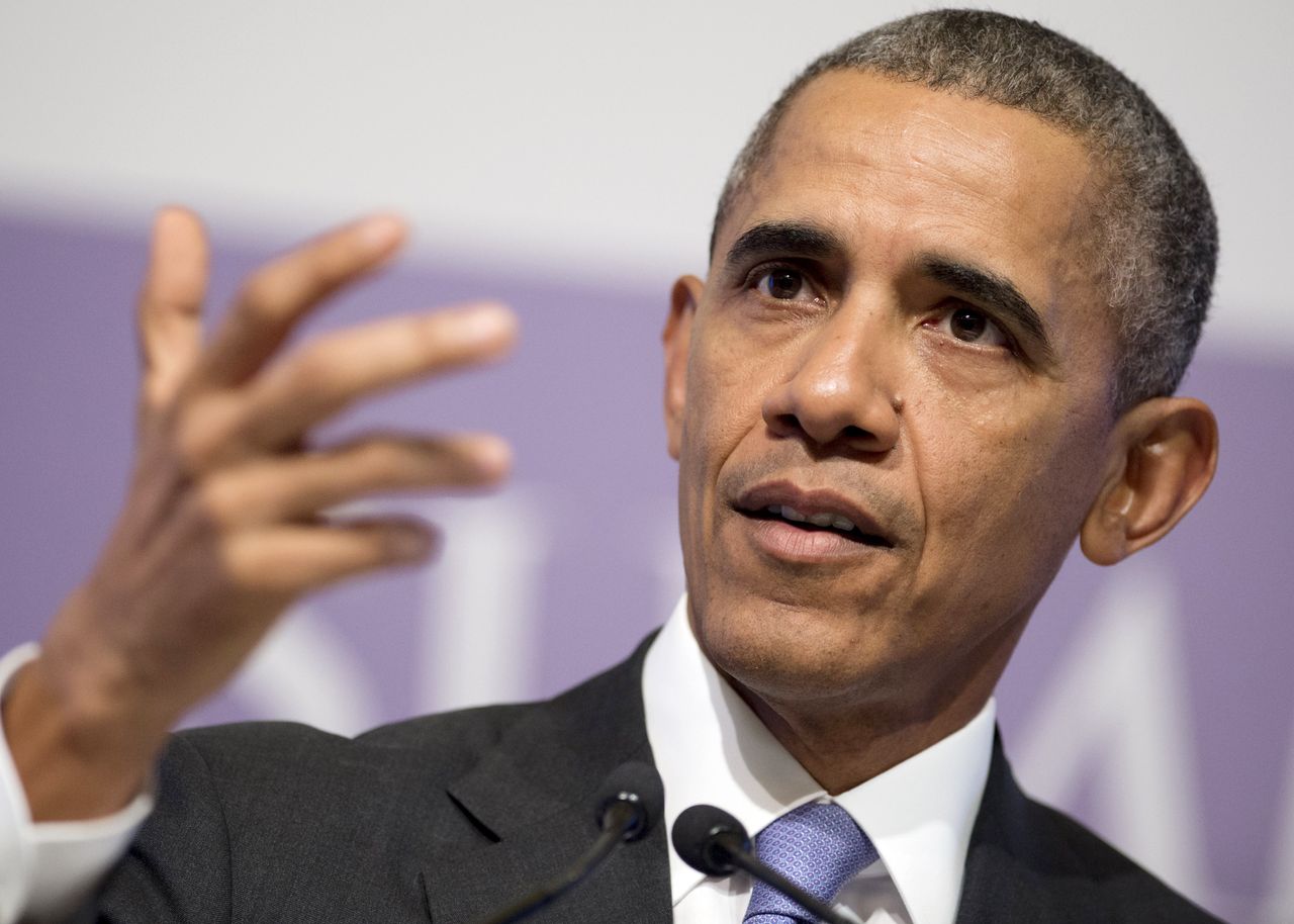 US President Barack Obama speaking at a press conference after the G20 Summit