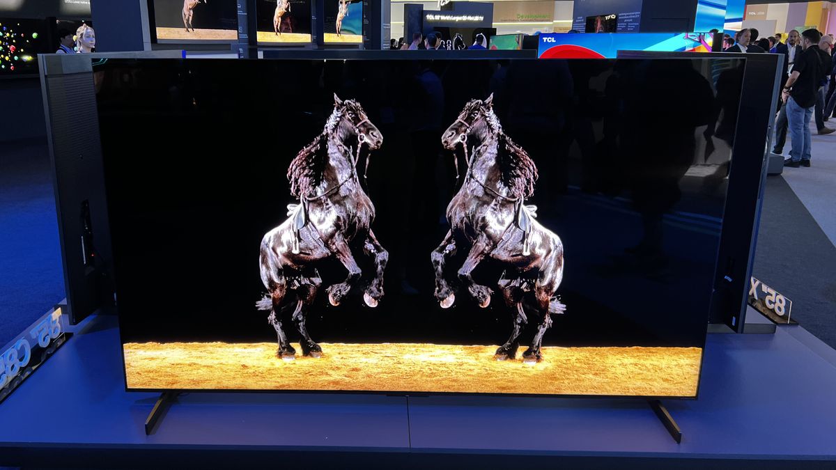 The TCL X11H TV showing two horses