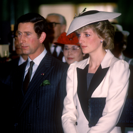King Charles and Princess Diana visit Mitsukoshi department store, Tokyo, Japan, as the store holds a British Week to coincide with the visit, Diana is weaing a suit by Catherine Walker, 11th May 1986