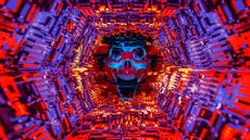 AI concept, microchip motherboard glitch pattern, quantum computer.