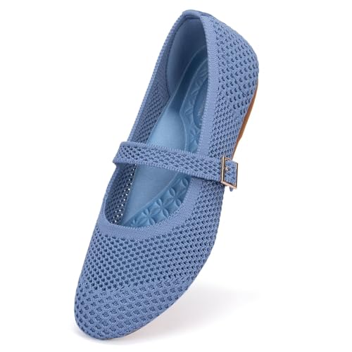 Frank Mully Women's Mary Jane Flats Comfortable Dressy Ballet Flats Casual Round Toe Slip on Washable Knitted Fabric Office Work Woman Shoes Mesh