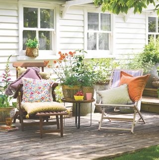 garden decking with deckchairs