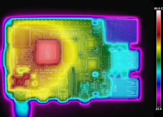Thermal image of Raspberry Pi 4 B. (Credit: Gareth Halfacree)