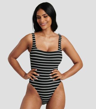 South Beach Black Stripe Textured Scoop Neck Swimsuit