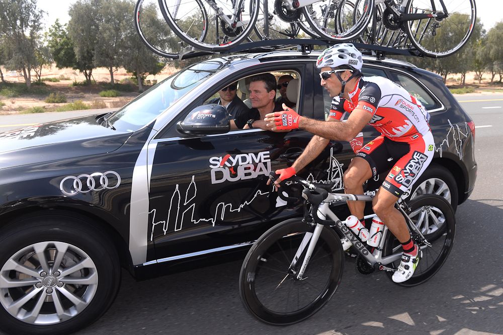 Sebastian Haedo at the SkyDive Dubai team car