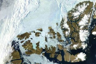 MODIS satellite true color image of the Canadian Arctic Archipelago.