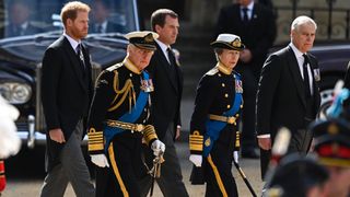 Prince Harry, Duke of Sussex, King Charles III, Peter Phillips, Princess Anne, Princess Royal, Prince Andrew, Duke of York following the State Funeral of Queen Elizabeth II