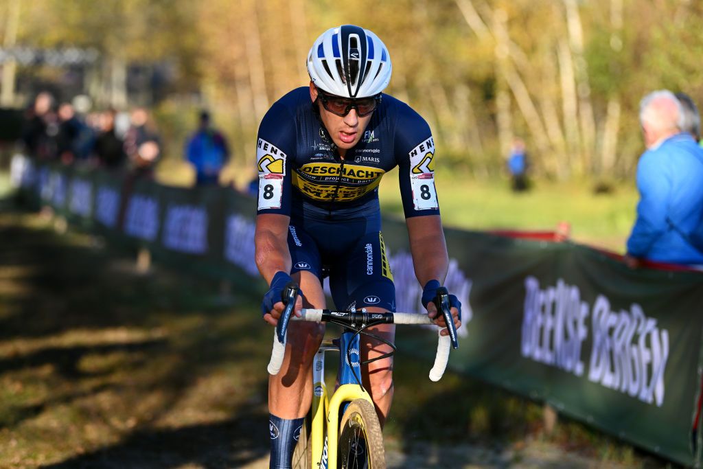 BERGEN NETHERLANDS NOVEMBER 13 Tom Meeusen of Belgium and Team DeschachtHensMaes competes during the 1st UCI Cyclocross World Cup Beekse Bergen 2022 Mens Elite CXWorldCup BeekseBergen Cyclocross on November 13 2022 in Bergen Netherlands Photo by Luc ClaessenGetty Images