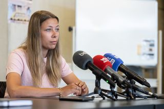 Belgian Shari Bossuyt of CanyonSRAM pictured during a press conference concerning the positive doping test of Bossuyt in Zwevegem Monday 05 June 2023 Cyclist Bossuyt has tested positive during a doping test and is temporarily suspended by her team CanyonSram Racing team Bossuyt 22 delivered a positive check on March 19 after winning stage three in the Tour of Normandy in Caen The test conducted by the French antidoping agency AFLD found traces of letrozole metabolite in her urine BELGA PHOTO JAMES ARTHUR GEKIERE Photo by JAMES ARTHUR GEKIERE BELGA MAG Belga via AFP Photo by JAMES ARTHUR GEKIEREBELGA MAGAFP via Getty Images