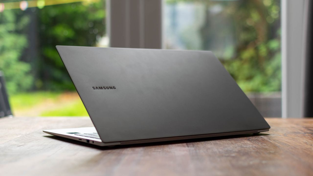 A photograph of the Samsung Galaxy Book Pro from the rear