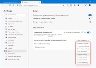 Microsoft Edge sleeping tabs configuration