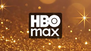 HBO Max logo on a gold sparkle background