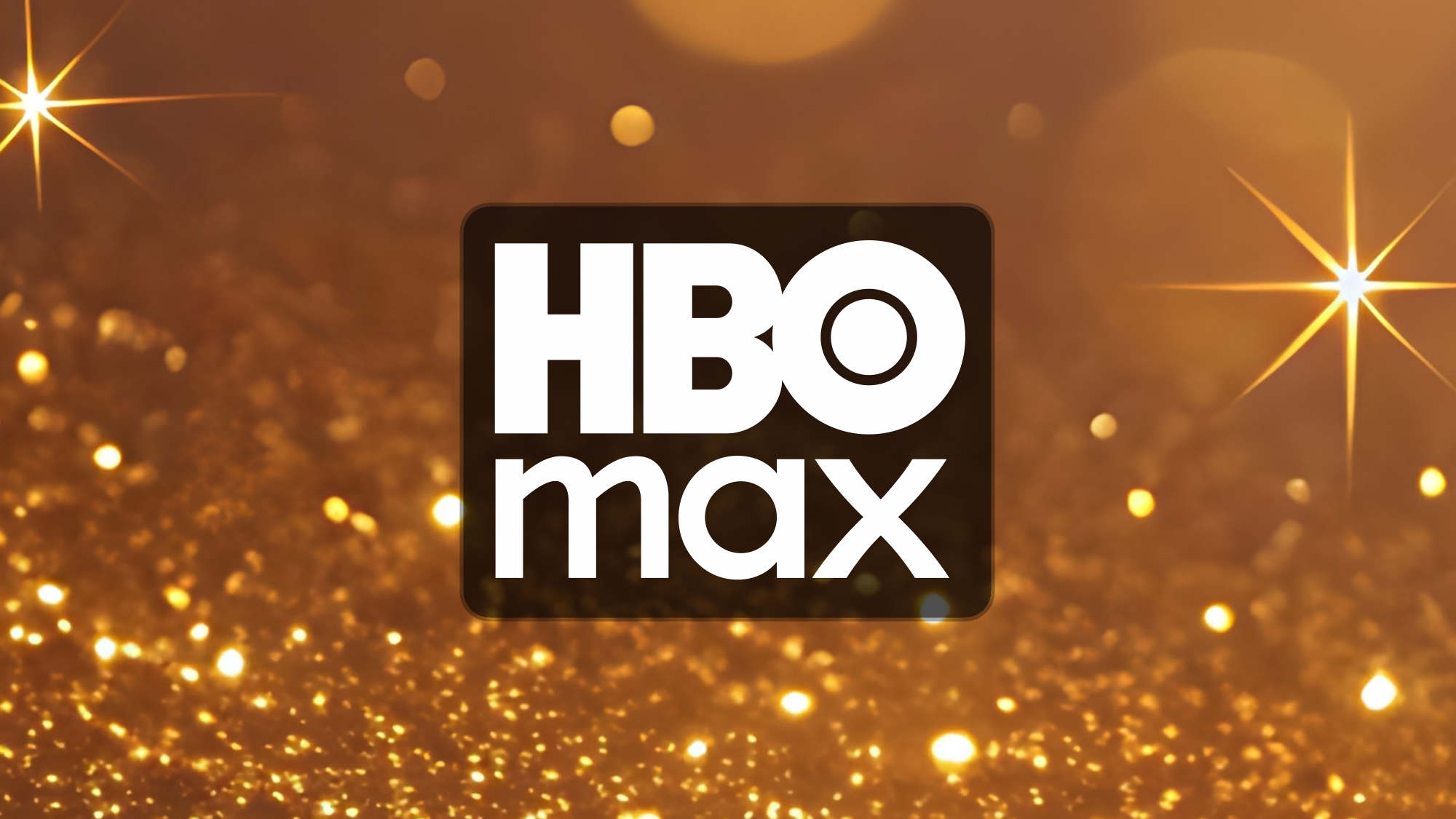HBO Max logo on a gold sparkle background