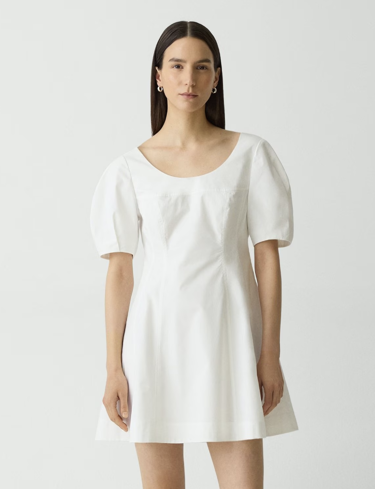 Theory, Puff Sleeve Mini Dress in City Poplin