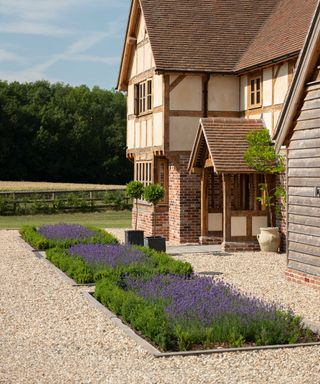 gravel driveway with planting