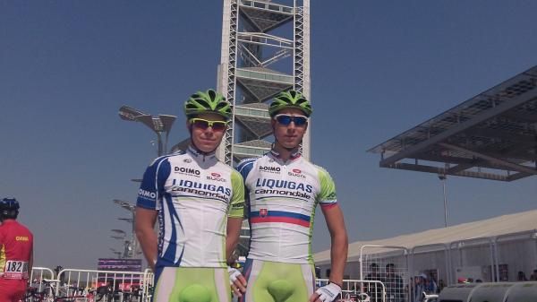 Juraj and Peter Sagan (Liquigas-Cannondale) before stage 2 of the Tour of Beijing.