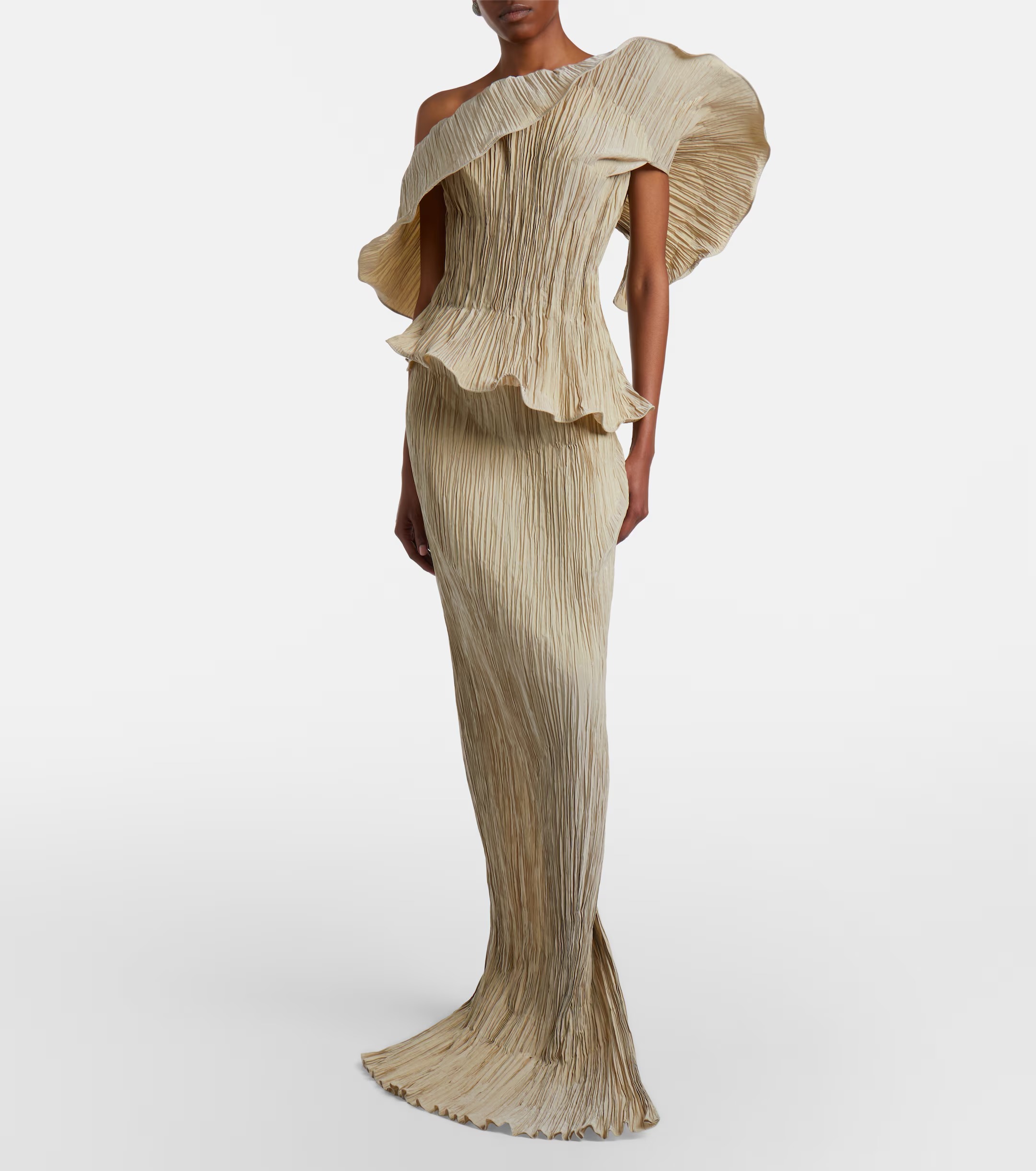 Marmar Halim, One-Shoulder Pleated Taffeta Gown